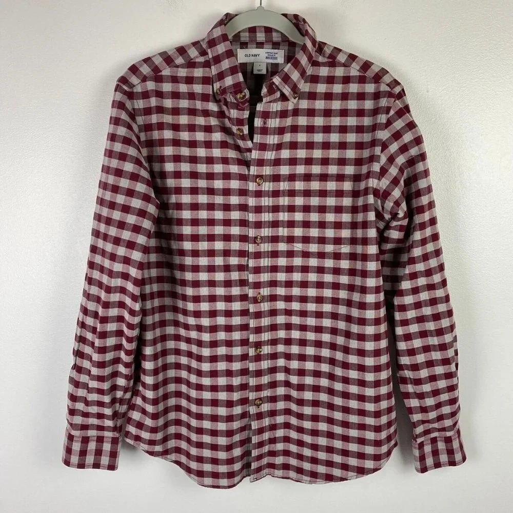 Old Navy Checkered Button Down‎ Shirt Men's Small Burgundy Gray